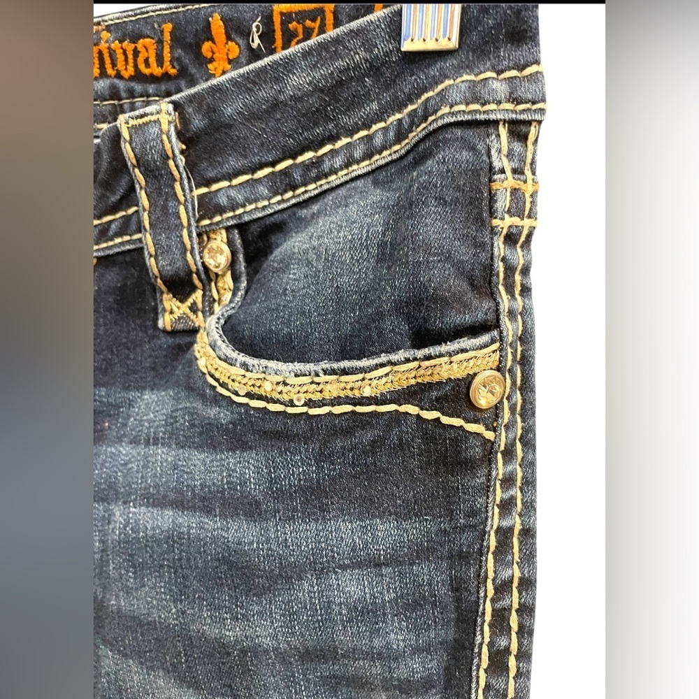 ROCK REVIVAL SHERRY BOOT Crystal Rhinestone Pocket Dark Blue Jeans EUC Size 27 - Picture 6 of 12